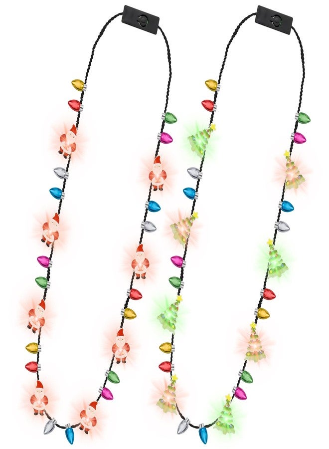 Traplace 2PCS Christmas Light Necklace, 3 Glow Modes Xmas Accessory, Christmas Tree Santa Claus Designs, Wearable Festive Favors for Xmas Theme Party Supplies, Ugly Sweater Decorations, Holiday Gatherings - Image 1